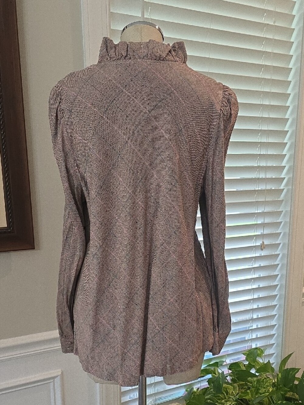 crown & ivy Tan Plaid Blouse with Pink and Blue Accents - Picture 5 of 6